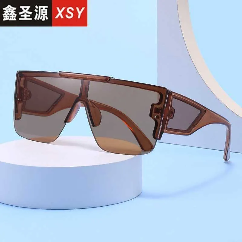 Frames Simple and fashionable men frameless street photography glasses square brown sunglasses for women