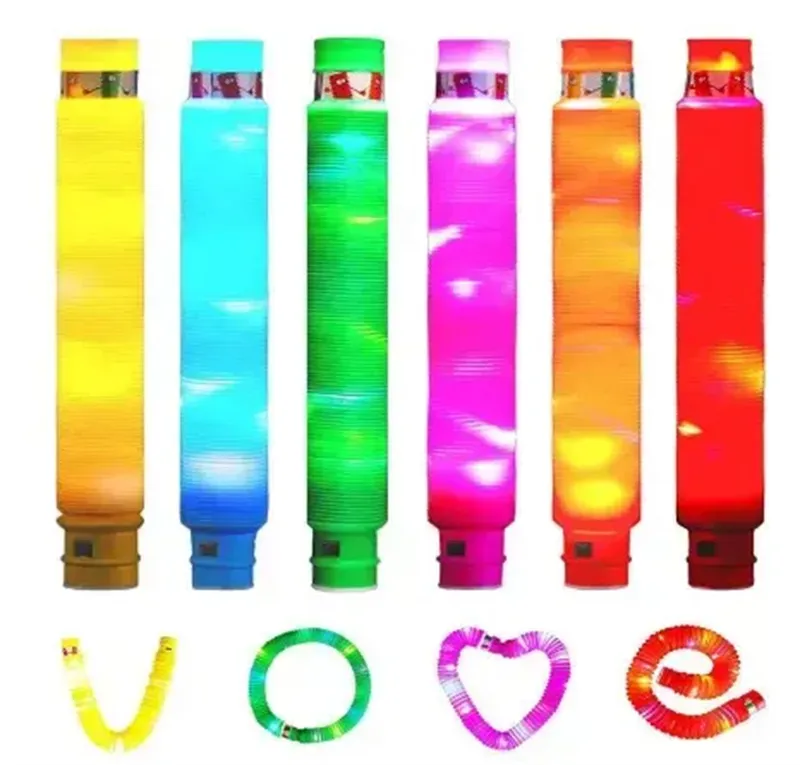 LED POP Tubes Sensory Toys Kids Antistress Relief Plastic Tube Squeeze Toy Gifts vuxna Fidget Stress Toy