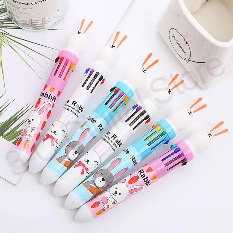 3Pcs/Cartoon Ten Color Press Ballpoint Pen Cute Stationery Student Creative Diy Handbook Multifunctional Kawaii 0.5mm