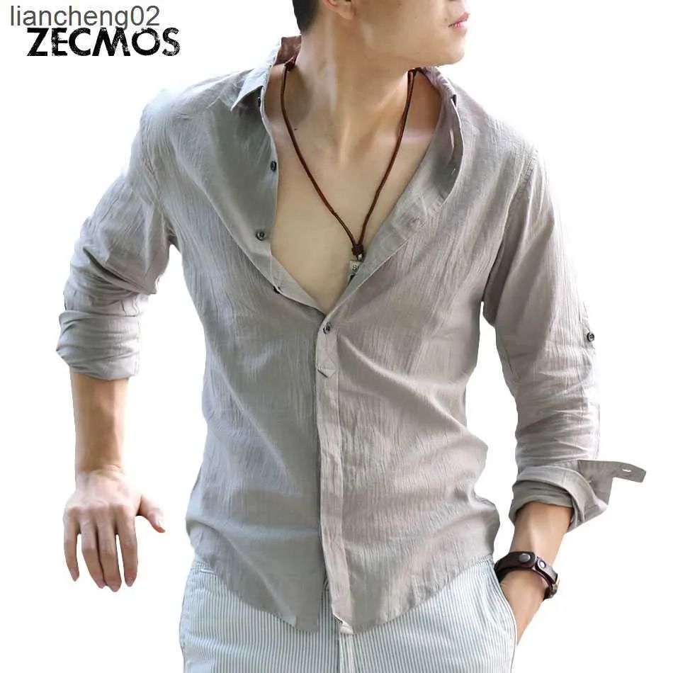 Camicie casual da uomo Zecmos Camicie di lino in cotone Camicia bianca estiva da uomo Camicie da gentiluomo sociale Camicia casual ultra sottile da uomo Abbigliamento moda britannico W0410