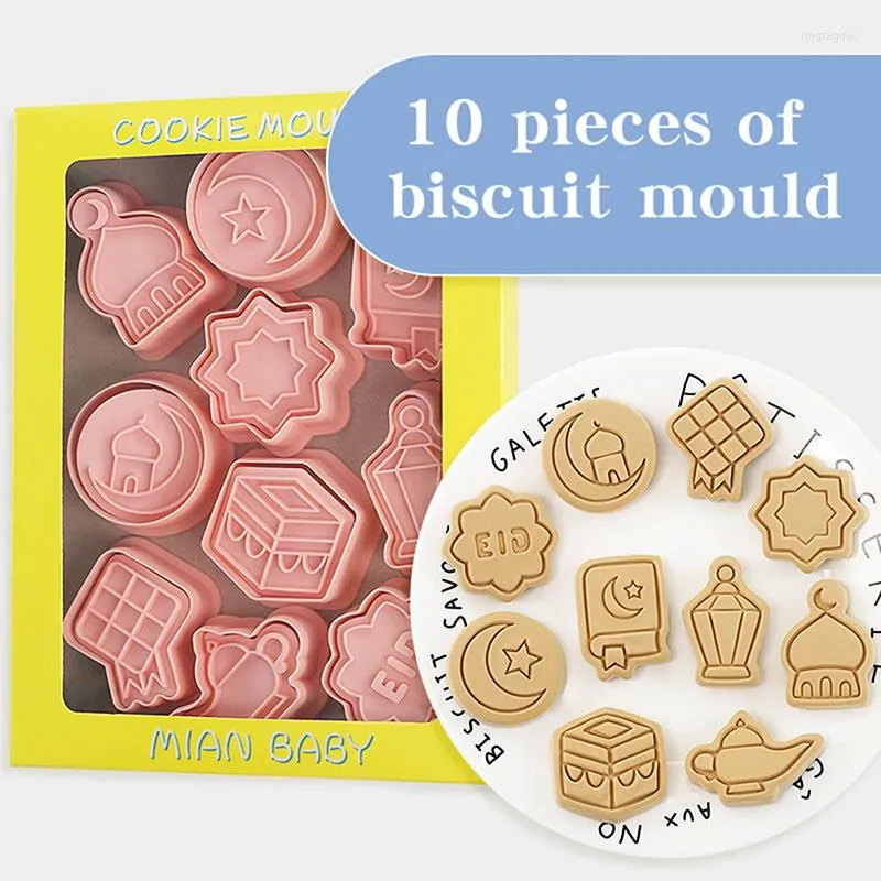 Bakning Mögel 10st Eid Mubarak Biscuit Mold Cookie Cutters Stamp Press Fondant Sugarcraft Tool Ramadan Decor Home Islamic Muslim Party