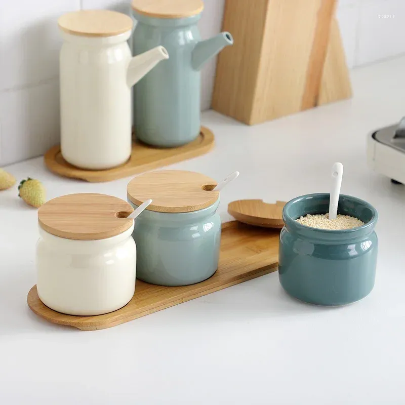 Bouteilles de rangement en céramique minimaliste nordique, ensemble combiné de pots d'assaisonnement de cuisine domestique, salière, boîte à condiments