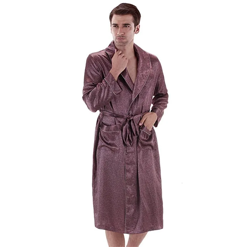Vêtements de nuit pour hommes Robe en soie Robe en satin pour hommes Noble Hommes Robe de chambre à manches longues Vêtements pour la maison DropshipMen's