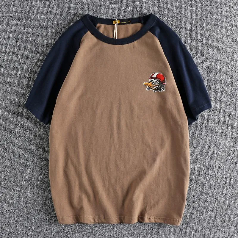 Heren t shirts 2023 grappig cartoon ontwerp raglan mouw contrast short hen's t-shirt katoen jeugd half top shirt 115