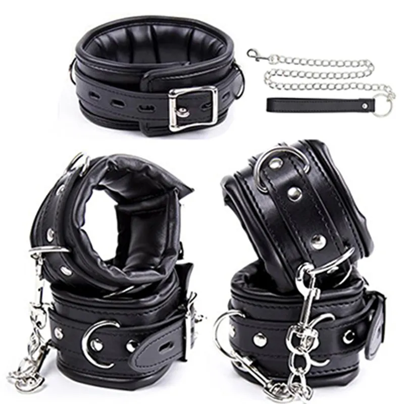 Giocattoli per adulti Polsini imbottiti in pelle PU Collare alla caviglia Set BDSM Bondage Accessori cosplay 230411