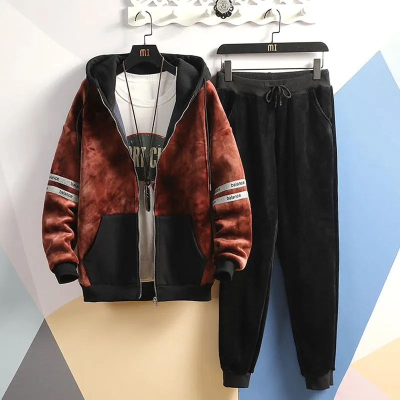 Jogging Clothing Men Plus Velvet Track Suit Winter Sweatsuit Gold Set Two Piece Tracksuit