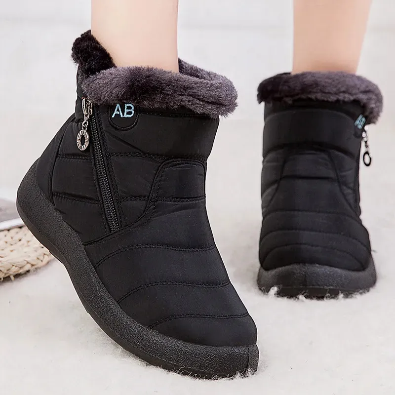 Boot Boots Watarproof Ongle for Winter Shoe ، حافظ على الثلج الدافئ على الثلج ، أنثى السحاب الفاخرة بوتاس Mujer 231110
