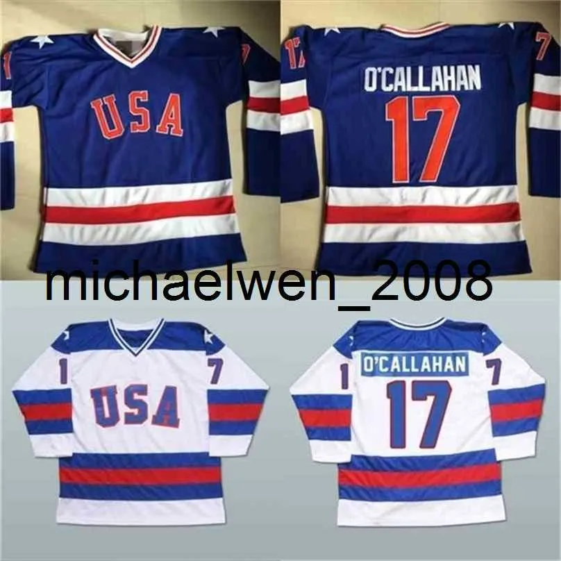 Weng #17 Jack O'Callahan 1980 Miracle On Ice Hockey Jersey Mens 100% Stitched Embroidery s Team USA Hockey Jerseys Blue White