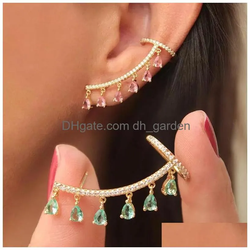 Stud Stud Water Drop Tassel Earrings With Ear Clip Crystal Zircon för kvinnor Earing Jewelry Earings Kolczyki Drop Delivery Jew Dhgarden Dhm1g