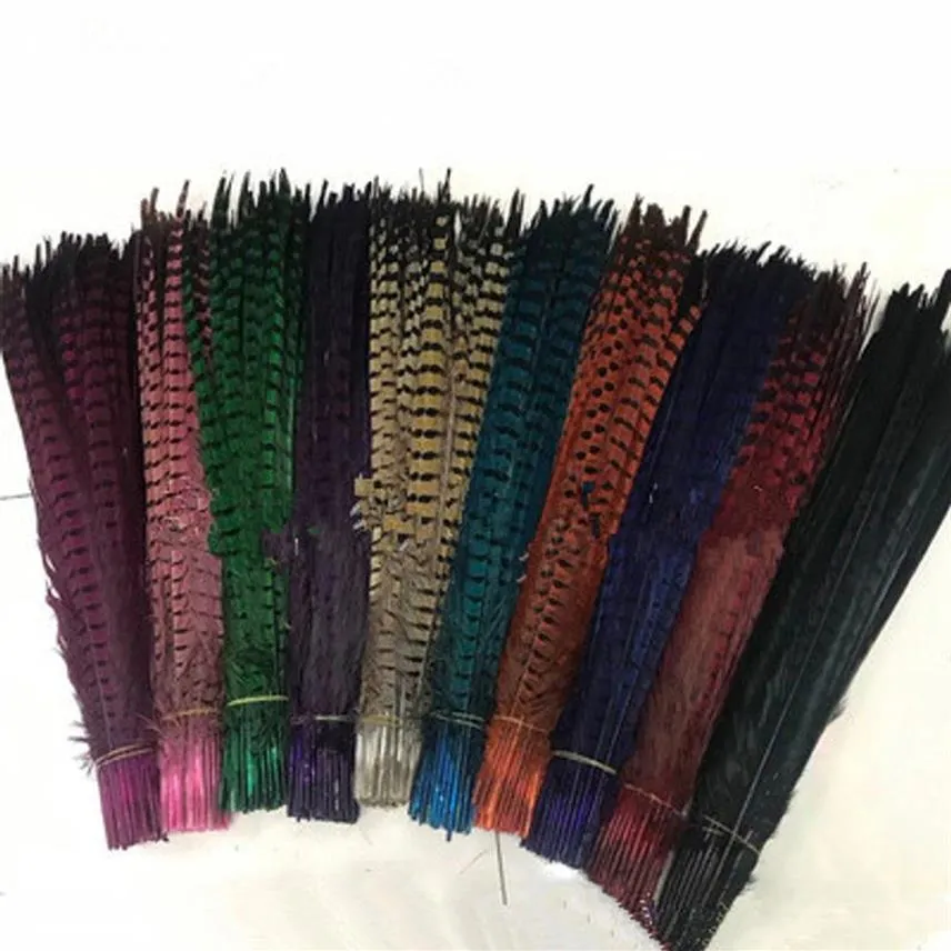 Plumes de queue de faisan, couleurs personnalisées entières, bijoux artisanaux, masque de chapeau, extension de cheveux, 100 pièces, 20-22 pouces, 50-55cm, EEA294-1288f