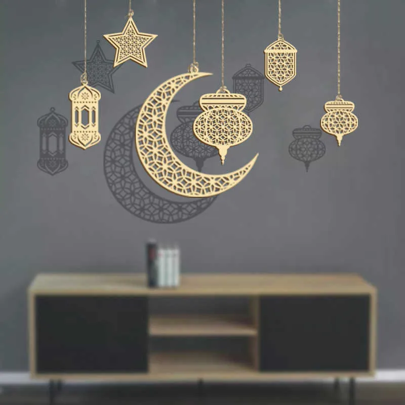 Nyhetsartiklar 3st Eid Mubarak Decor Wood Hanging Pendant Star Moon Diy Ornament Ramadan Kareem Gift Islam Muslim Home Party Decoration Z0411