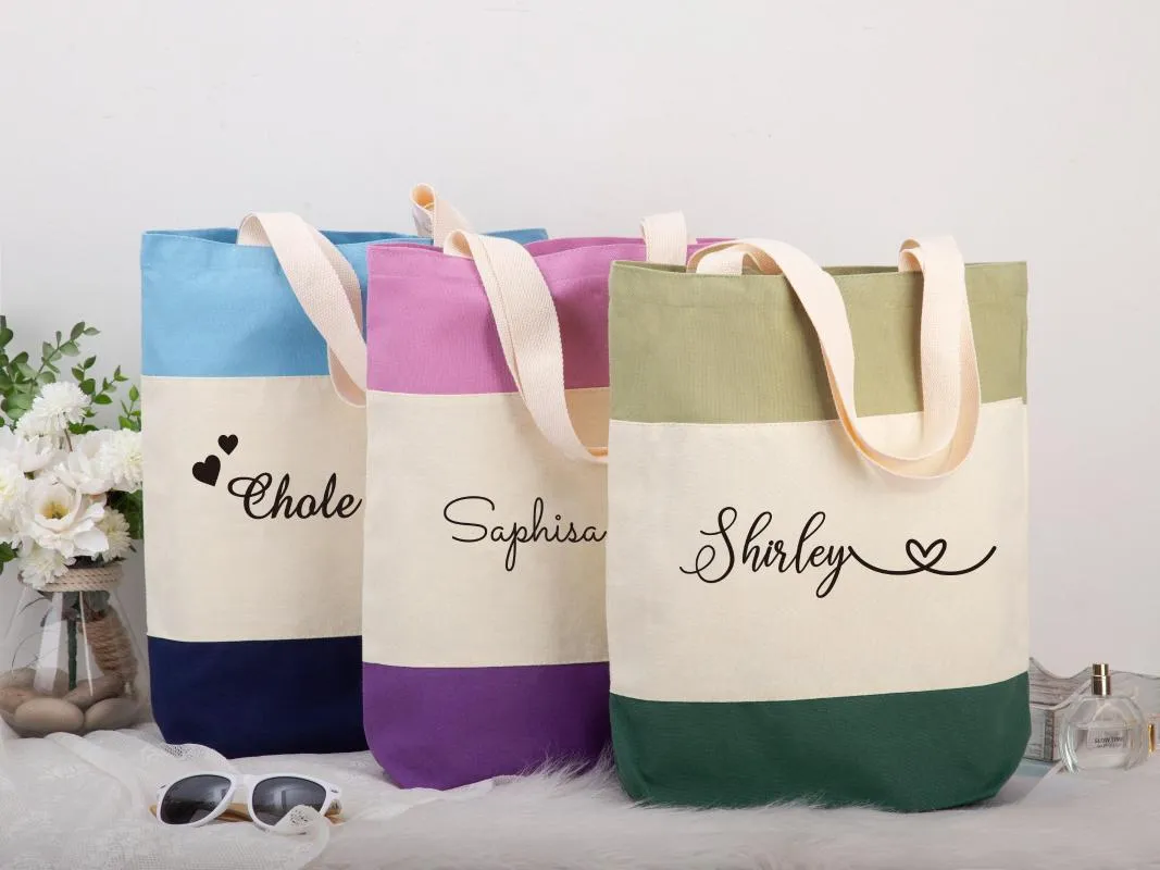 Confezione regalo Borsa tote personalizzata Damigella d'onore Tela di cotone Eco Girl Nome personalizzato o motivo Addio al nubilato da spiaggia estetico carino