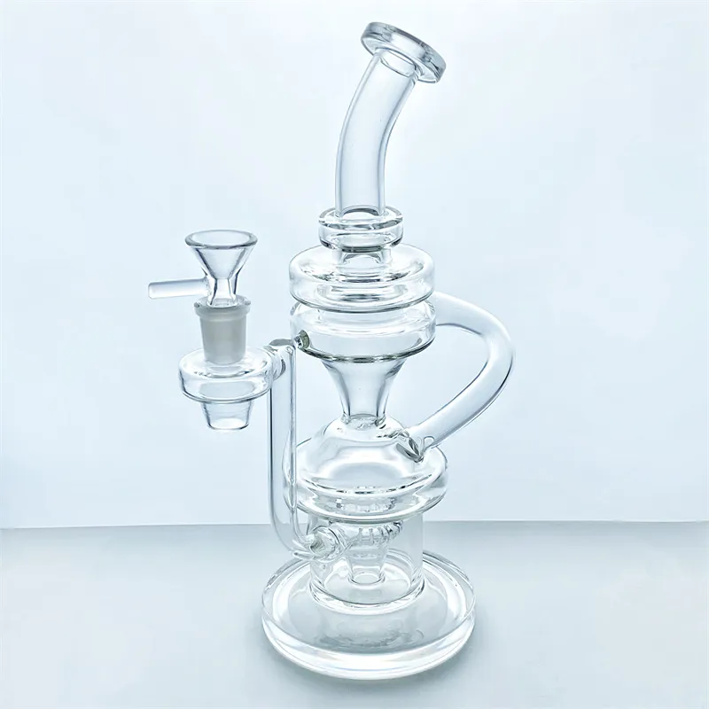 Bong in vetro da 10 pollici Recycler Dab Ring Tornado Lampada Dimensioni connettore 14 mm