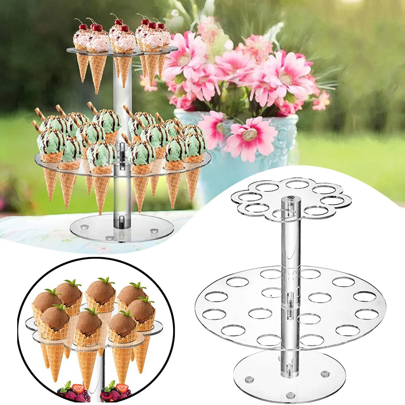 Utensili per gelato Doppi strati 24 fori Porta coni Supporto Decorazione Forniture per cottura Cupcake Display per compleanno 230410