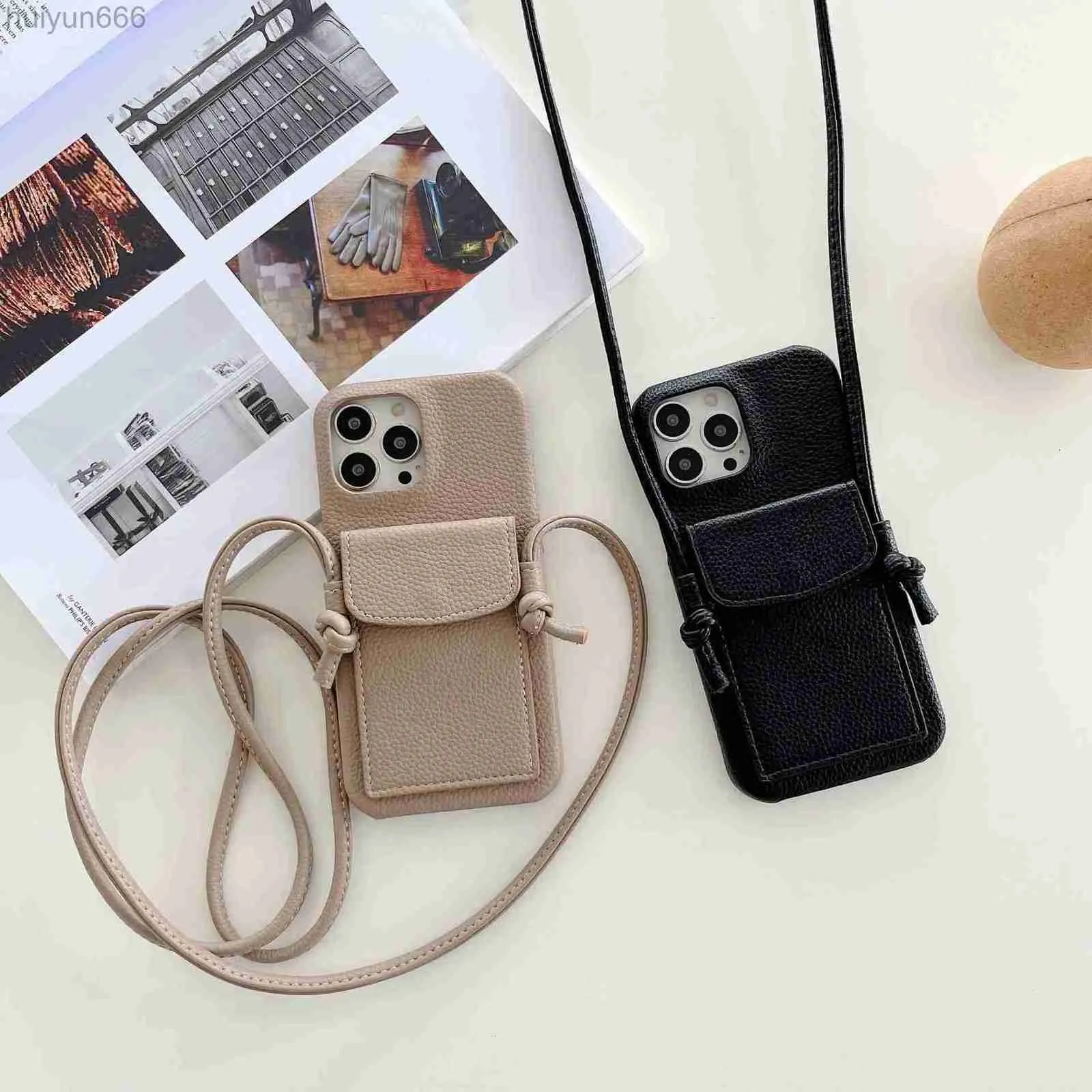 designer phone case iPhone 15 14 Pro max 13 12 11 mini 7 8 plus x xs xrThe new has a shoulder strap and strap suitable lychee grain genuine leather card