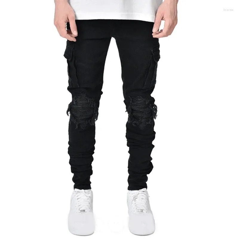 Jeans da uomo Pantaloni denim primaverili con fori Trend Leggings slim fit neri Abbigliamento personalizzato stile hip hop per uomo