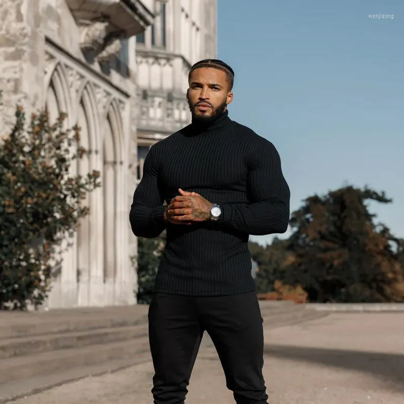 Father Sons Classic Black Ribbed Knit Roll Muscle Fit Turtleneck Sweater Pullover For Men Long Sleeve Sports Fitness Casual Top Shirt From Wenjizong 18.79 DHgate.Com