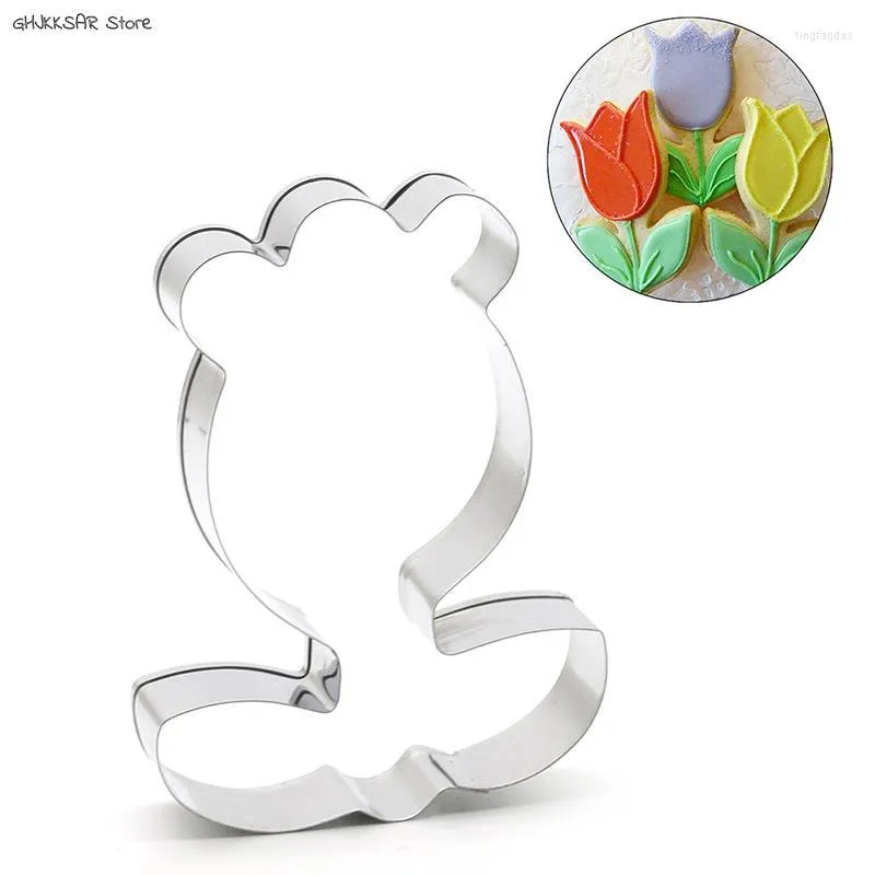 Moldes de cozimento 1pc Spring Flower Tulip Cookie Cutter Dia das Mães Biscoit Pão Pão Molde de Páscoa DIY Decorações DIY