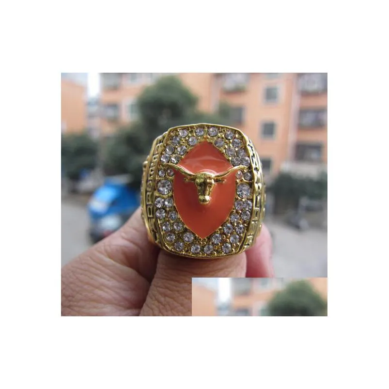 Texas 2005 Longhorn S Rose Bowl Anello da campionato con scatola di visualizzazione in legno Souvenir Men Fan Gift Consegna di goccia all'ingrosso Dhdxs