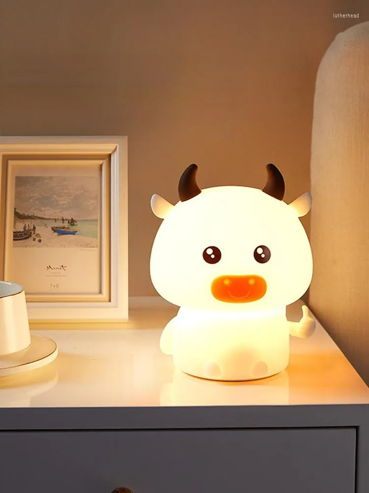 Veilleuses RGB lumière LED mignon bétail dessin animé Silicone lampe chambre chevet pour enfants enfants bébé dormir cadeau