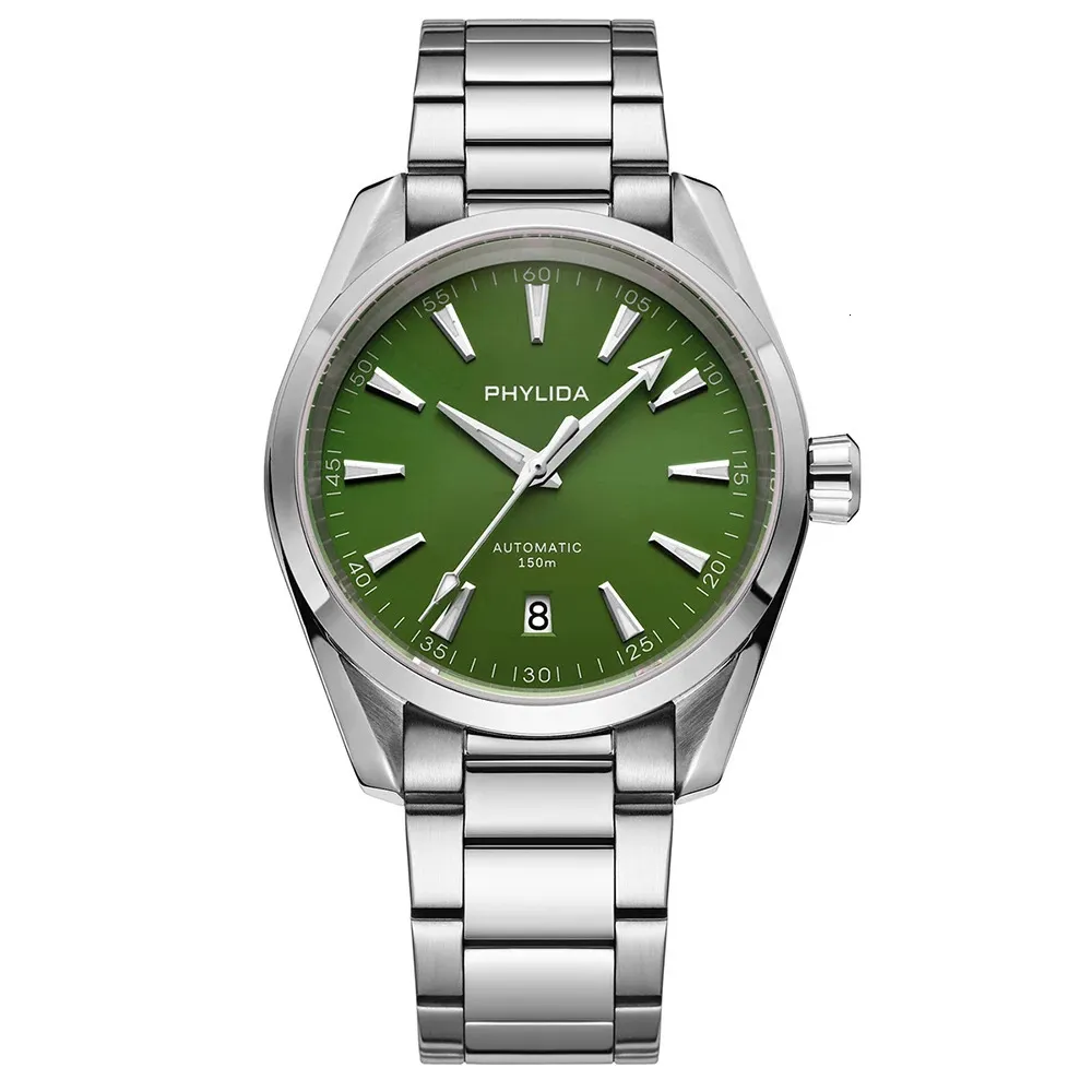 Wristwatches PHYLIDA Green Dial Aqua 150m Automatic Watch Sapphire Crystal NH35A Wristwatch 100WR Diver Watches for Men 231110