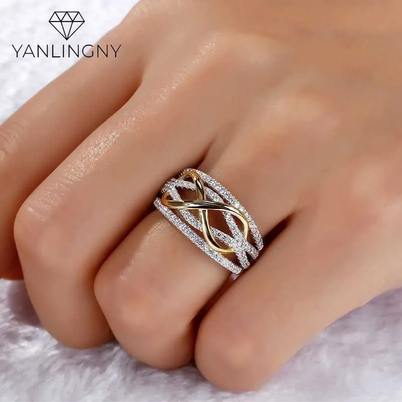 Band Rings YANLIN Tendy Silver Plated Infinity Love Ring Shining Cubic Zircon Bowknot Letter 8Eternity Promise Jewelry for Woman Girlfriend P230411