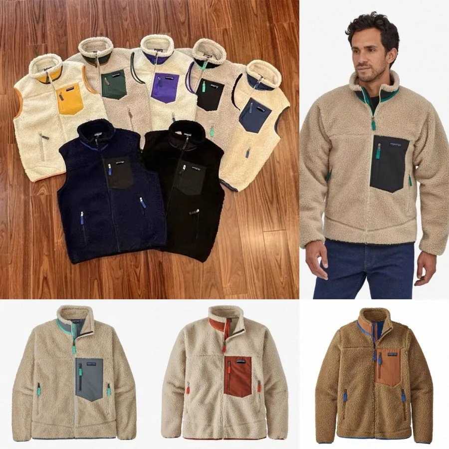 Designer Uomo Giacche giacca in pile spesso caldo piumino Classico retrò Antumn Inverno Coppia Modelli Agnello Cashmere GILET Coppia Capispalla invernale patagoni P6Ub #