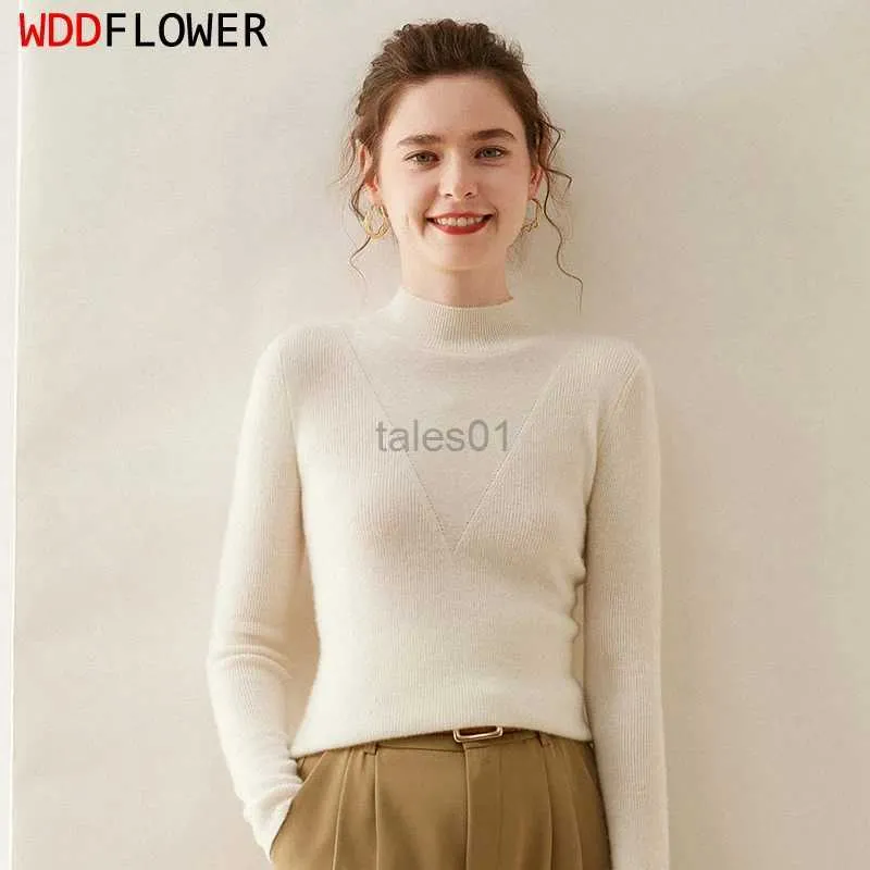 Sweter kobiet Sweter Women 35% kaszmirowy 30% wełny stałe kolory dzianinowe szyi szyja długie rękaw żebro żeberka górna koszula s m l xl xxl ZJ015 ZLN231111