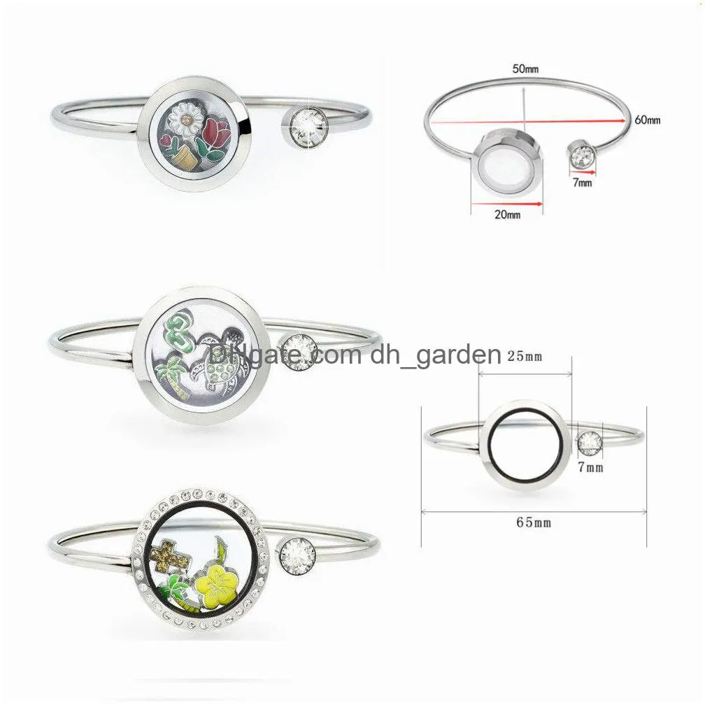 Bracelets de charme 10 pièces en acier inoxydable 316L 20 mm/25 mm couleur argent médaillons flottants mémoire vivante médaillon bracelet bracelets 20 pièces Dhgarden Dhk2J