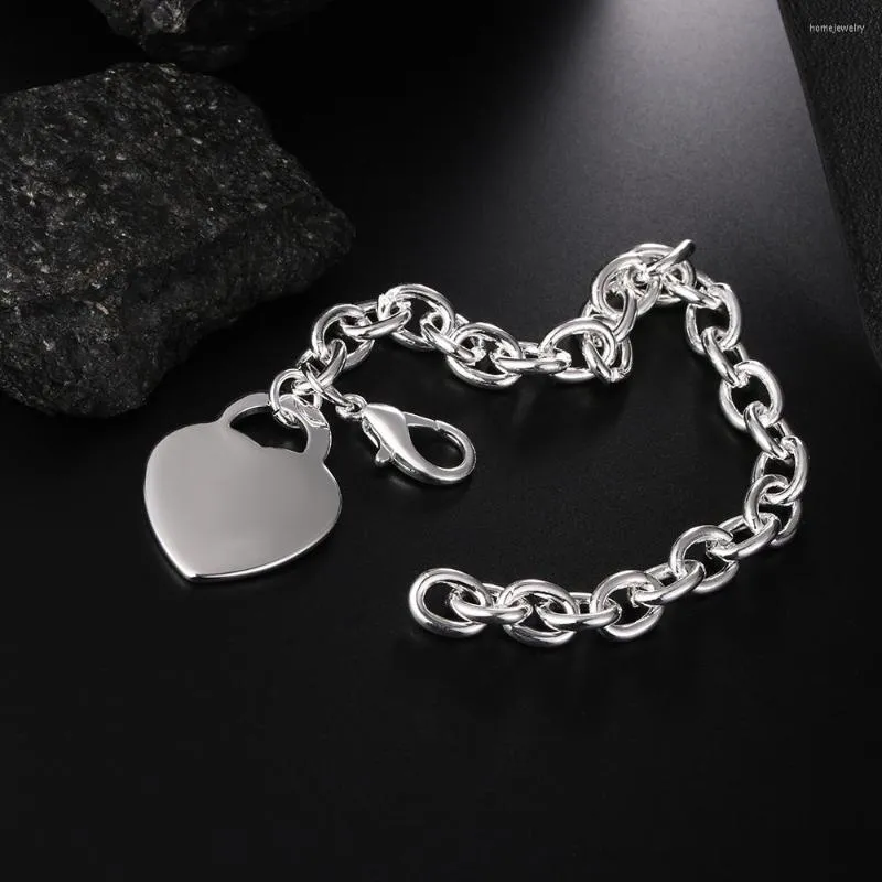 Lien Bracelets Fine 925 Couleur Argent Charme Coeur Carte Chaîne Pour Les Femmes De Noce Classique Dame Vacances Cadeaux De Mode Bijoux