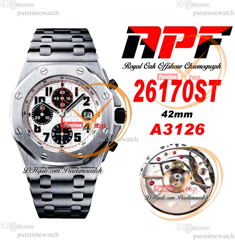 APF 42mm 26170ST A4404 Automatic Chronograph Mens Watch White Textured Dial Black Subdial Stainless Steel Bracelet Super Edition Reloj Hombre Puretimewatch d4