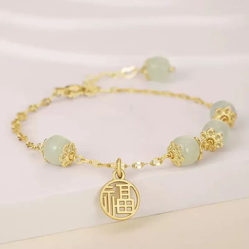 Charm Armbänder Nachahmung Hetian Jade Armband Frauen Zirkon Schmuck mit Anhänger Nationalen Stil Gold Farbe Armreif Mode-Accessoire