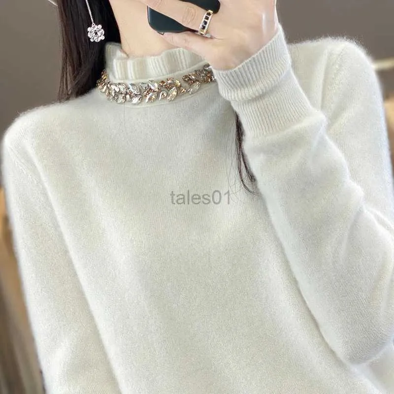 Women's Sweaters Women s Loose Fit Half Turtleneck Cashmere Sweater with MUshroom Edging and Inlay Autumn Winter Collection zln231111