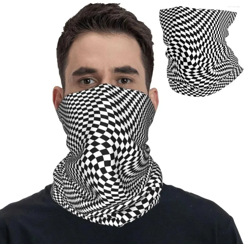 Foulards Résumé 3D Check Noir Blanc Géométrique Balaclava Wrap Écharpe Marchandise Couvre-cou Bandana Courir Bande De Cheveux Poignet Unisexe