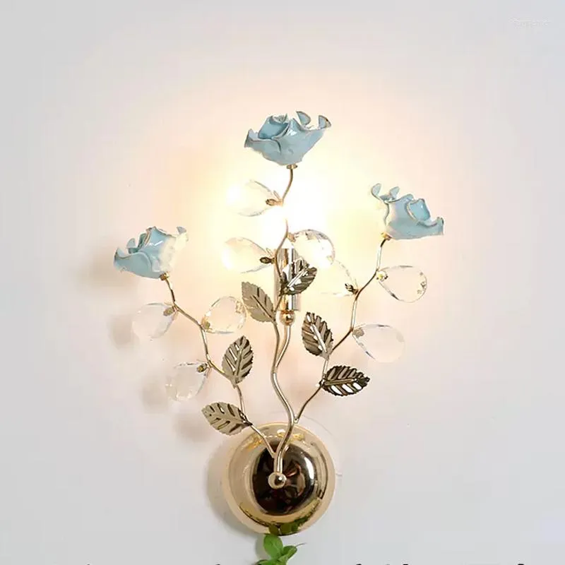 Lampada da parete Blu/rosa G9 in ceramica con applique a LED in cristallo, soggiorno, camera da letto, lampada a specchio, lampada a bacchetta, apparecchi per interni