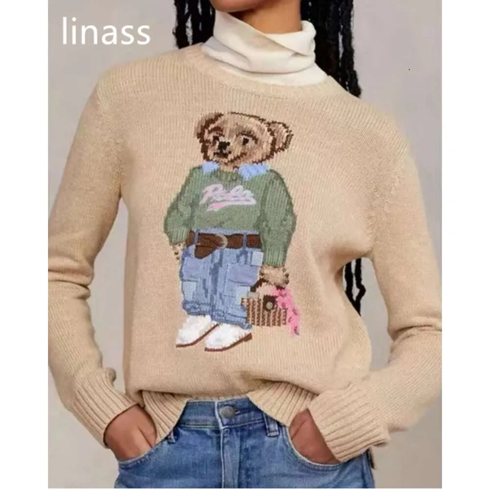 Pulls pour hommes et femmes, pull à manches longues, tricoté en laine de coton, avec broderie, dessin animé Rl Bear, nouvelle collection automne hiver 2023