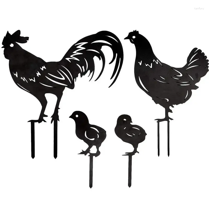 Trädgårdsdekorationer Chicken Metal Yard Stakes 4st/Set Insert Rooster Hen Decor Animal Silhouette för Park Walkway Patio