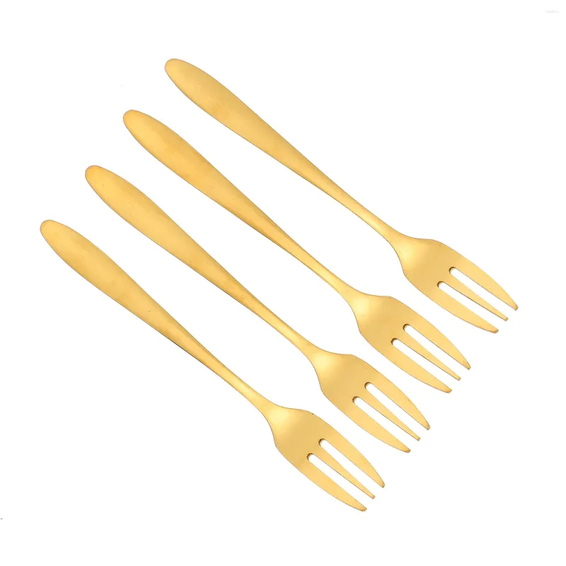 Set di stoviglie 4 pezzi Forchetta per torta Forchette da dessert a tre denti Party Tavolo Gadget da cucina Plettri in acciaio inossidabile Cucchiai da cucina e