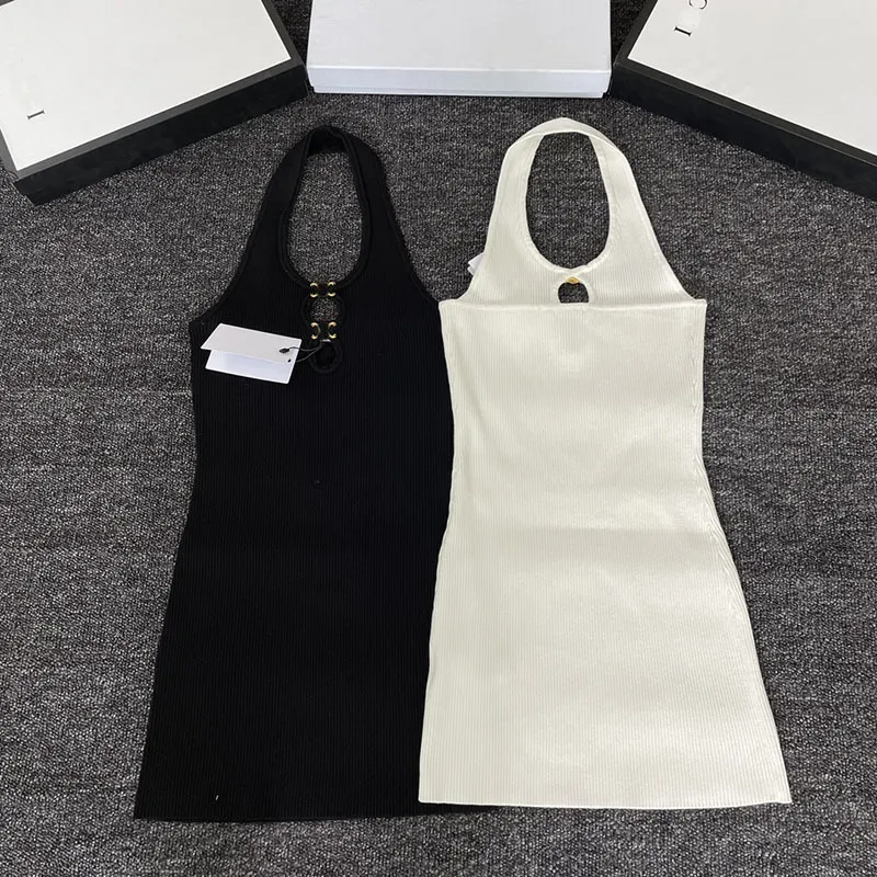 308 XXL 2023 Abiti da passerella Primavera Estate Marchio Stesso stile Abito Nero Bianco KINT Senza maniche Girocollo Impero Bianco Moda Abbigliamento donna zhen8