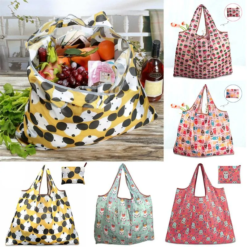 Storage Bags Foldable Shopping Big Size Thick Nylon Large Tote ECO Reusable Polyester Portable Shoulder Women's Handbags Folding Pouch