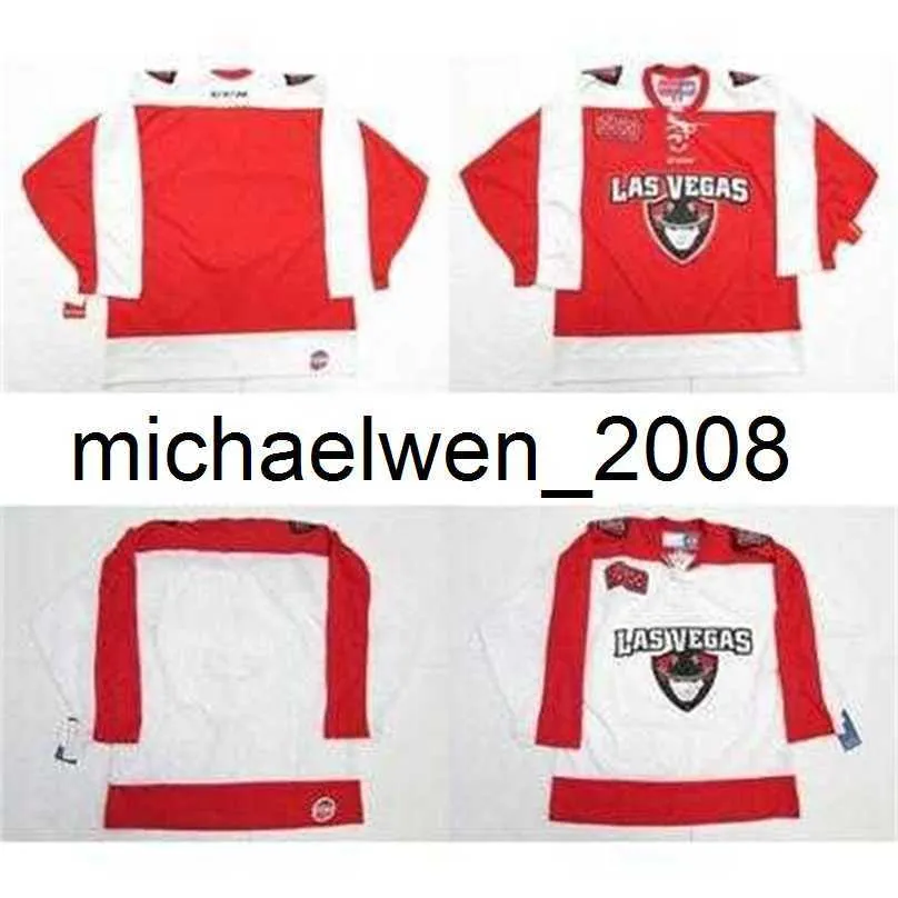 Weng Mens Womens Kids Echl las Wranglers cousu personnalisé tout nom et numéro jersey bon marché rouges blancs de hockey