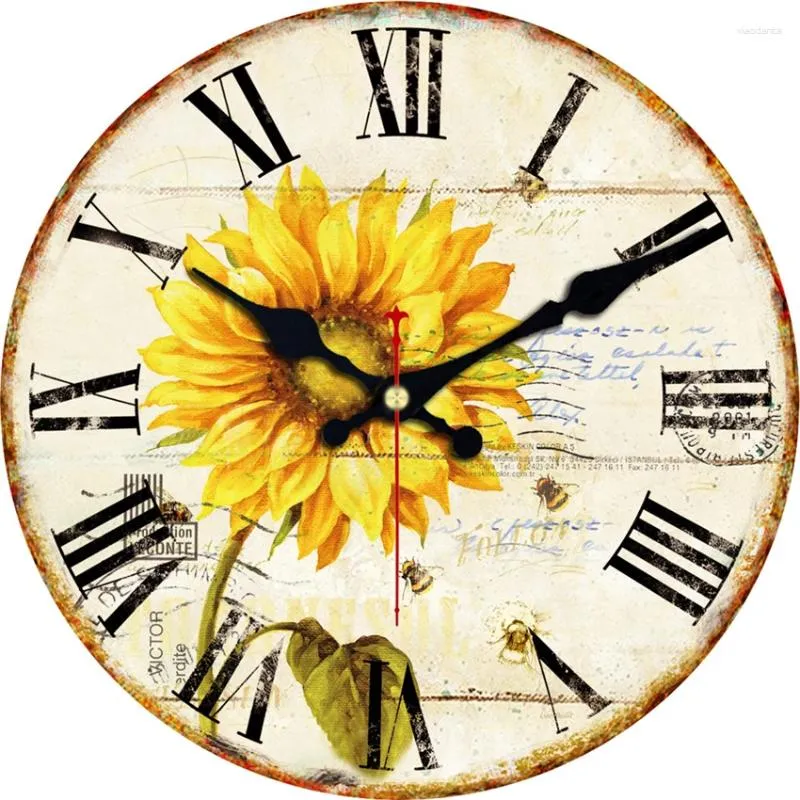 Wall Clocks Sunflower Clock Classic Watches Silent Cafe Office Kitchen Oil Paint Home Decorations Large 16inch