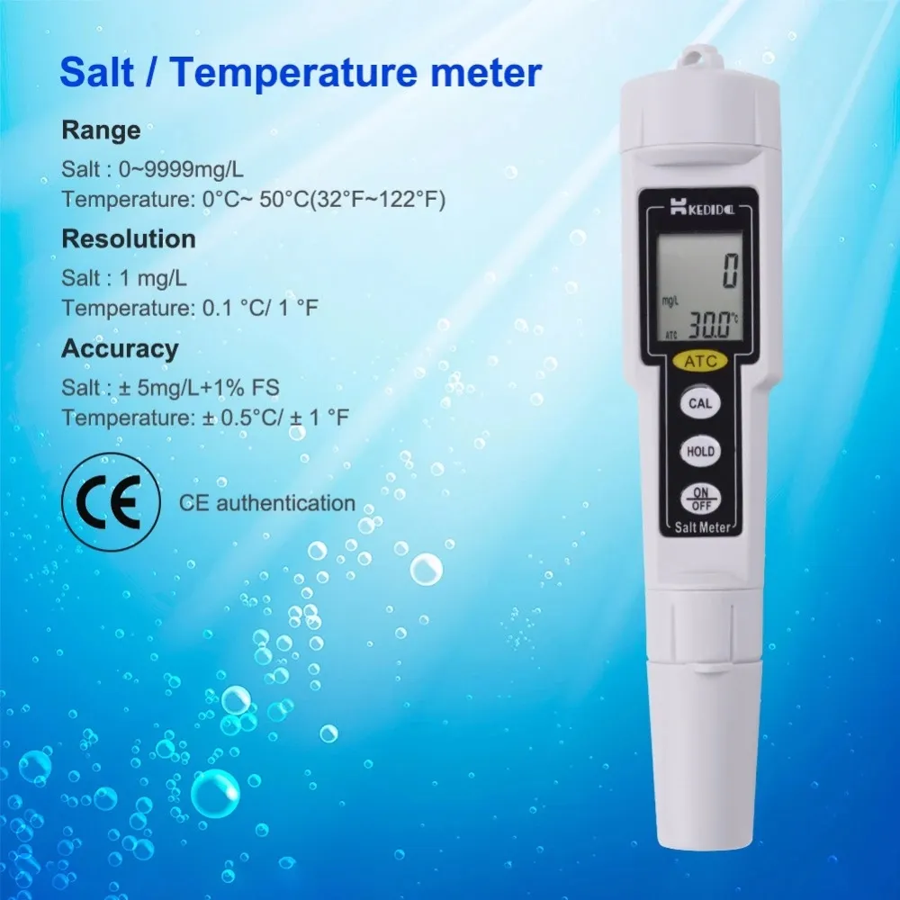 Cyfrowy Salinometr Wodoodporny zakres testu 0-9999 mg/L 0-5.0% Zasolenie wody Tester Brackawy CT-3086 CT-3081 CT-3080