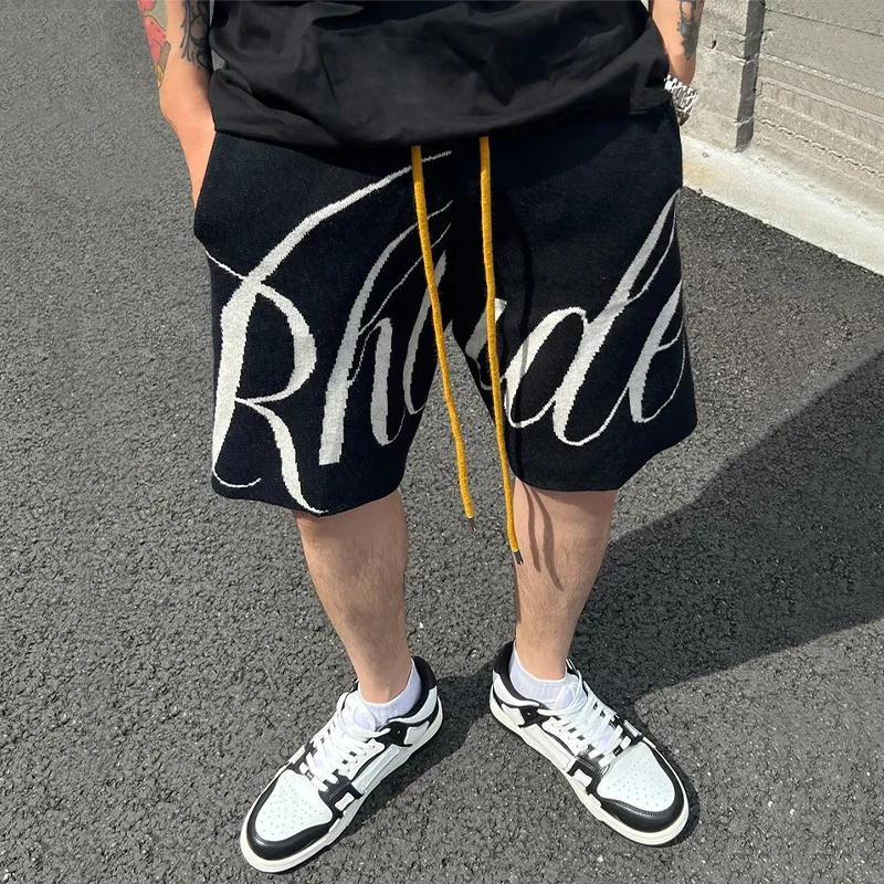 Amerikansk sommarmode andas casual män rhude Jacquard stickade basketshorts med dragsko