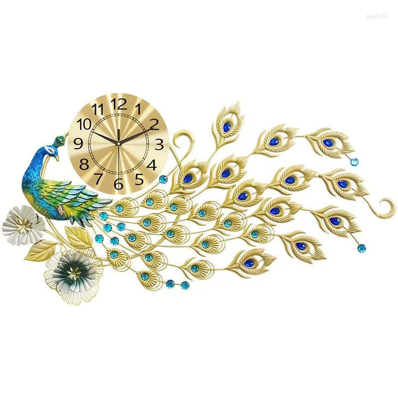 Wall Clocks 98X50cm 3D Large Clock Luxury Stylish Living Room Peacock Modern Mounted Mute Hanging Watch Crafts Decoration