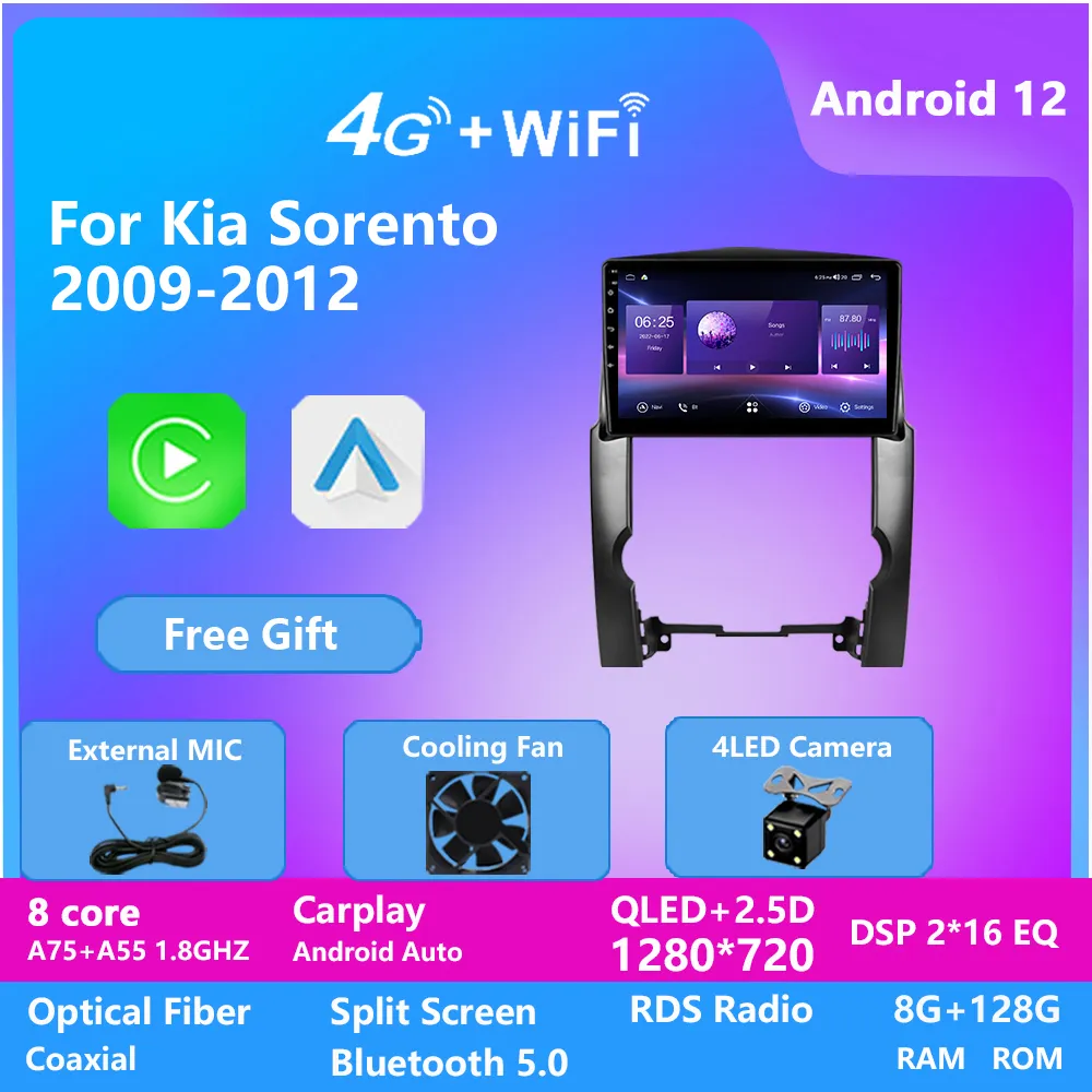 Lecteur vidéo de voiture à écran tactile complet Android 12 Gps pour KIA SORENTO 2009-2012 unité de tête multimédia BT WIFI dsp