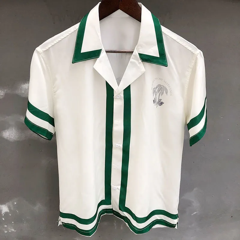 Camisas casuales para hombres Camisa con estampado de árbol de coco de color blanco verde y blanco Camisa de manga corta para hombre Camisa Masculina Camisa Moda Hombre 230410