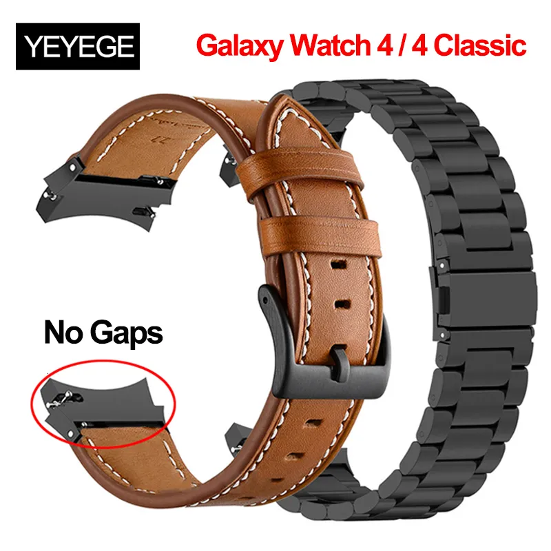 Bekijkbanden geen openingen roestvrijstalen band voor Samsung Galaxy Watch 4 Classic 46mm 42 mmwatch 4 5 44mm 40 mm 5 Pro polsband lederen armband 230411