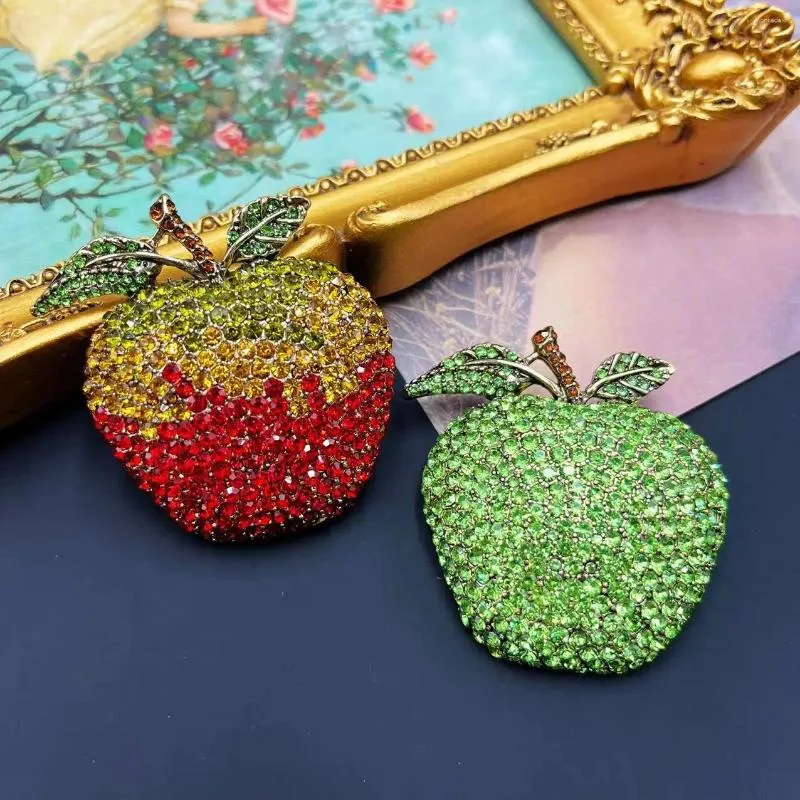 Brooches Vintrage Apple Color Rhinestone Red Green Sweet Little Refreshing Couple Brooch