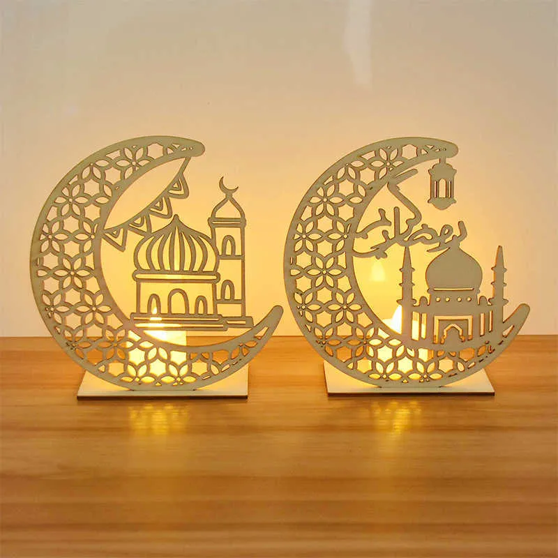 Nowością Pozycje 1PC Świece LED LED EID Mubarak Ozdoba Drewniana księżyc Ramadan Dekoracja dla domu muzułmańskiego islam eid Party Favors Z0411